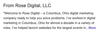 Rose Digital Google My Business description.