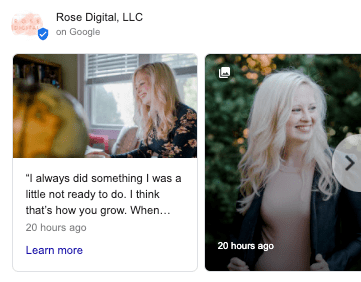 A Google My Business post example from Rose Digital.