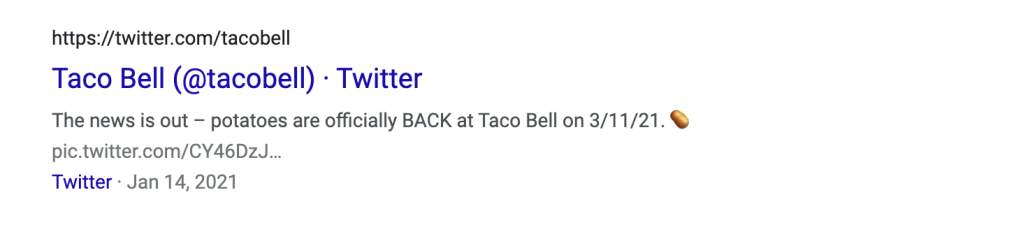 This is an example of how tweets show up in Google's search engine results and can improve your off-page SEO.