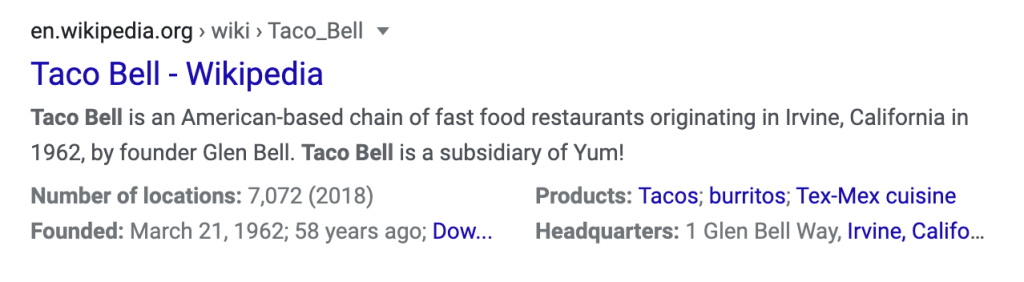 This is an example of how a Wikipedia page will appear in the search results of your brand and impact your brand's off-page SEO.