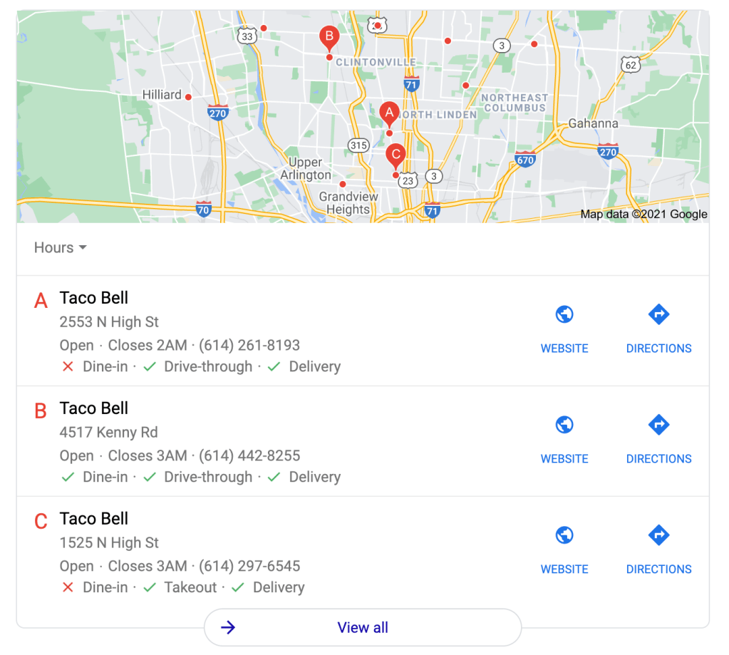 This is an example of how a Google My Business page will appear in a Local 3-Pack and how it can impact your off-page SEO.