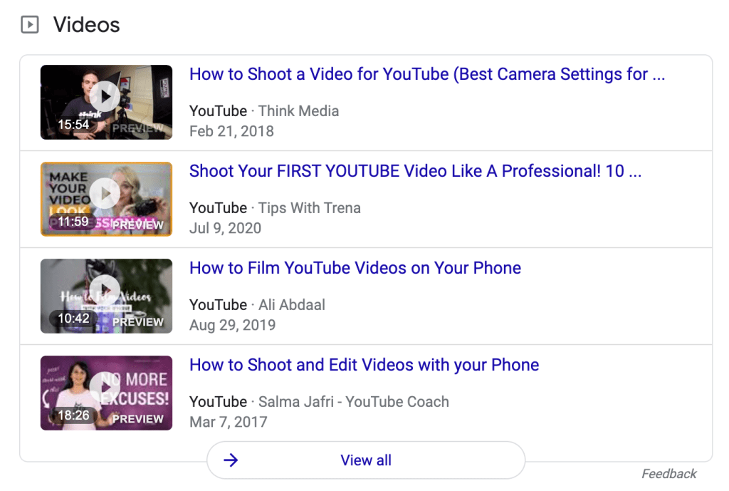This is an example of how YouTube videos can appear in search results and impact off-page SEO.