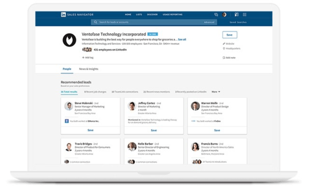 LinkedIn Sales Navigator allows sales teams to engage with contacts and accounts within the LinkedIn platform without barriers.